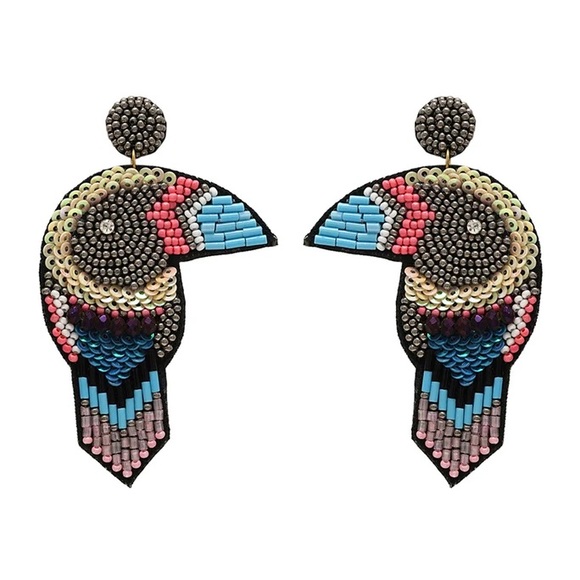 Jewelry - TROPICAL TOUCAN BIRD SEED BEAD PATTERN POST DANGLE EARRINGS